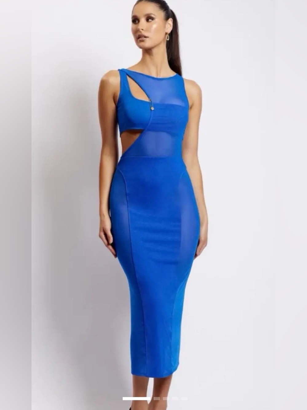 Meshki Chelsea Sleeveless Mesh Cut Out Midi Dress - Cobalt Blue.